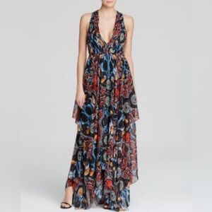 Alice + Olivia Kora Goddess V-neck Vibrant Multicolor Maxi Dress Size 4 Gown